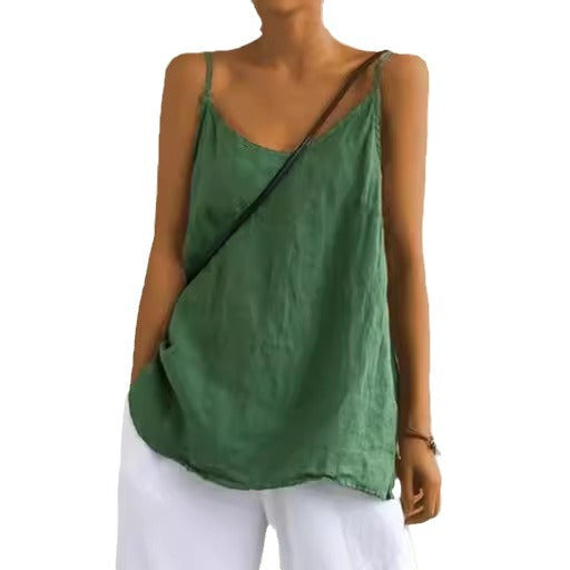 Women Casual Solid Color Cotton Linen Camisole