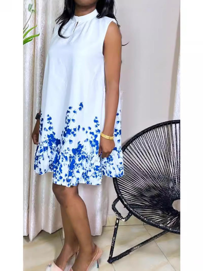 Women Fashion Casual Plus Size Printed Sleeveless Dress