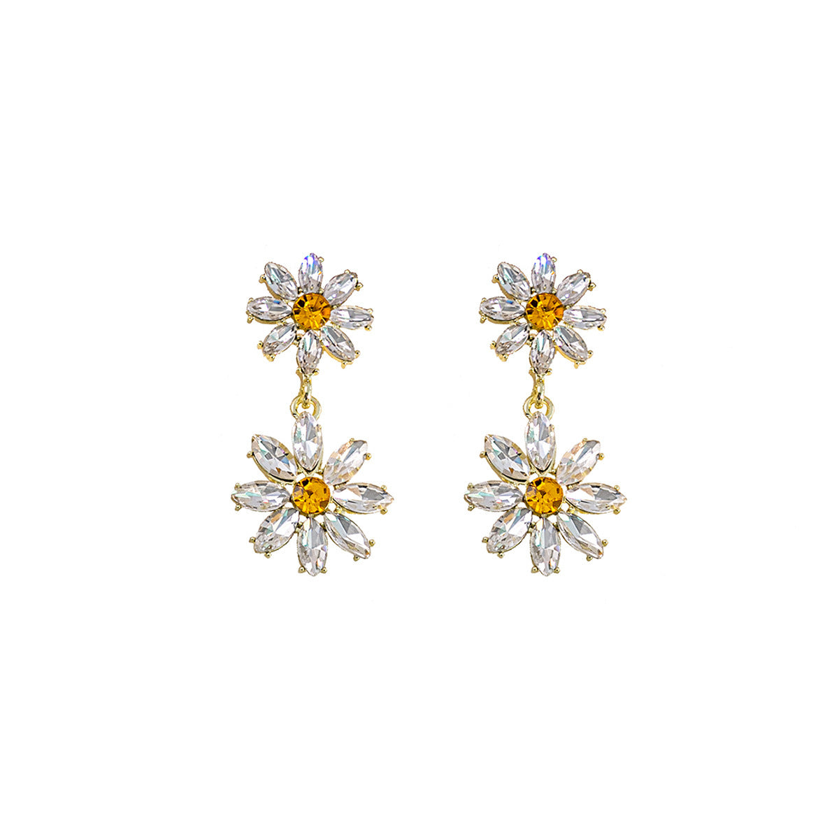 Women Fashion Zircon Daisy Floral Earrings Alloy Simple Style