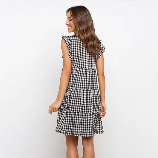 Women’s Fashion Casual Plaid Printed Sleeveless Dress