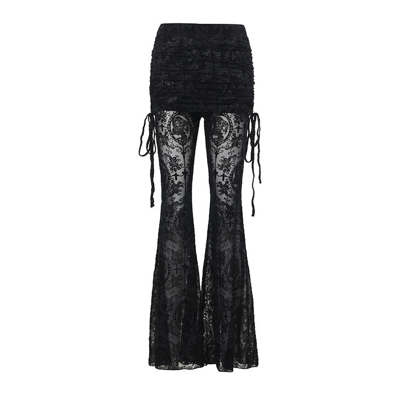 Women Fashion Sexy Gothic Perspective Cross Pants