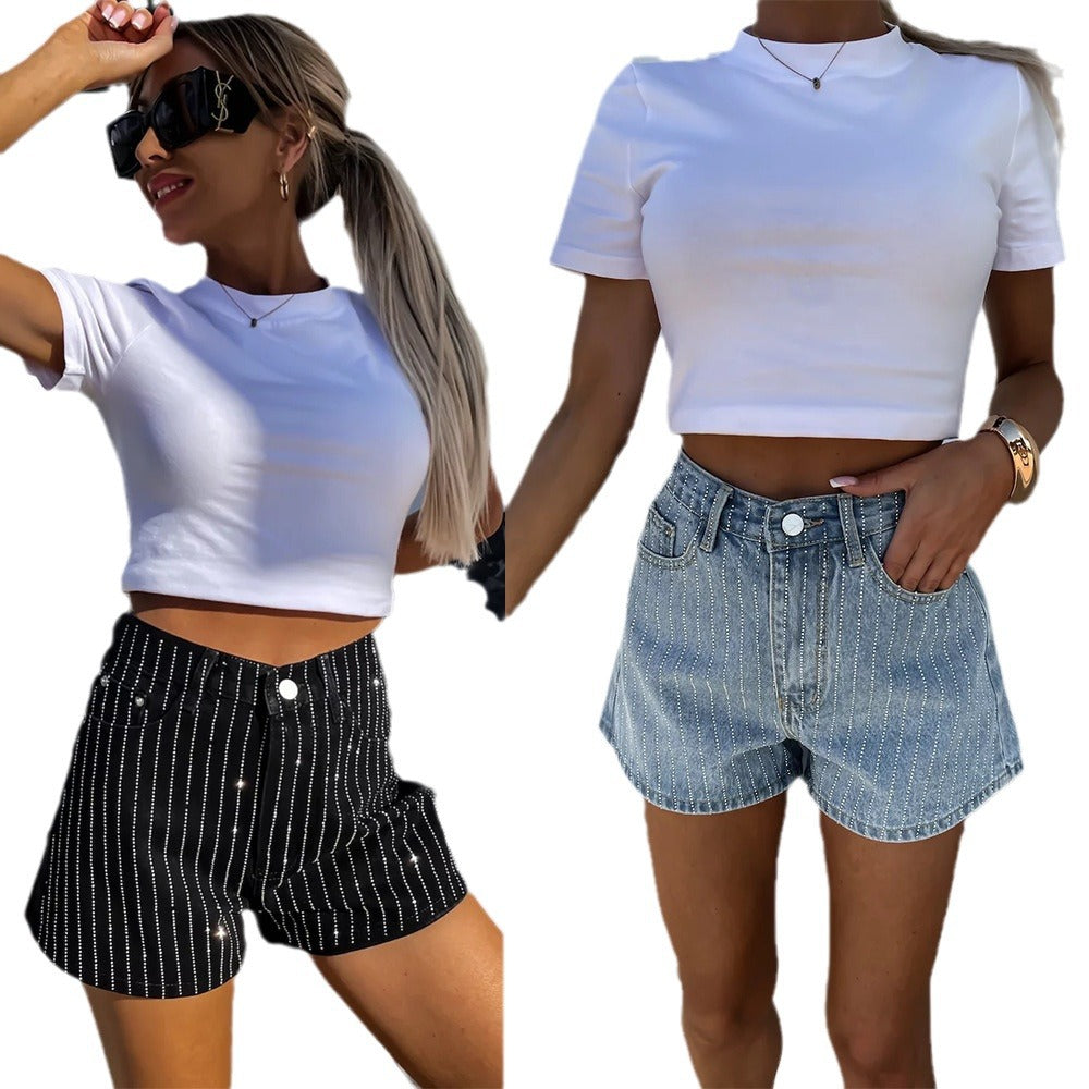 Short en jean à strass pour femme, style streetwear, élégant et décontracté