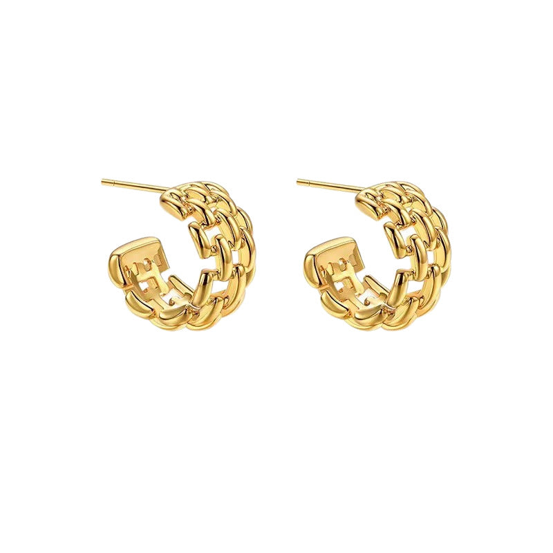 Women Fashion Twist Chain Braided Circle Earrings Zinc Alloy