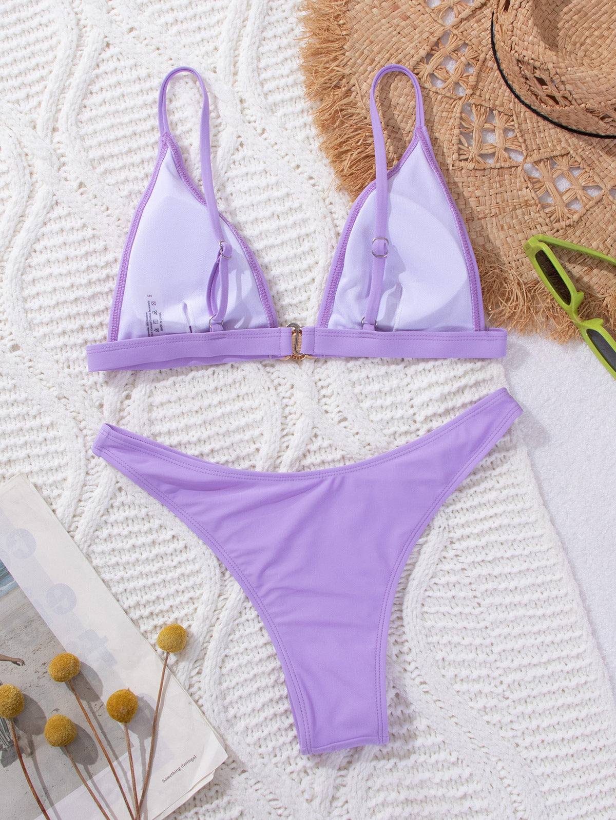Bikini de mujer con diamantes de imitación de color liso - Morado