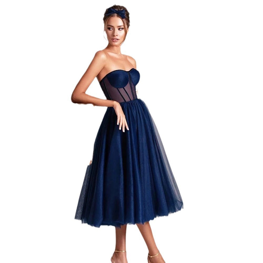 Vestido de fiesta elegante de encaje tubo midi para mujer