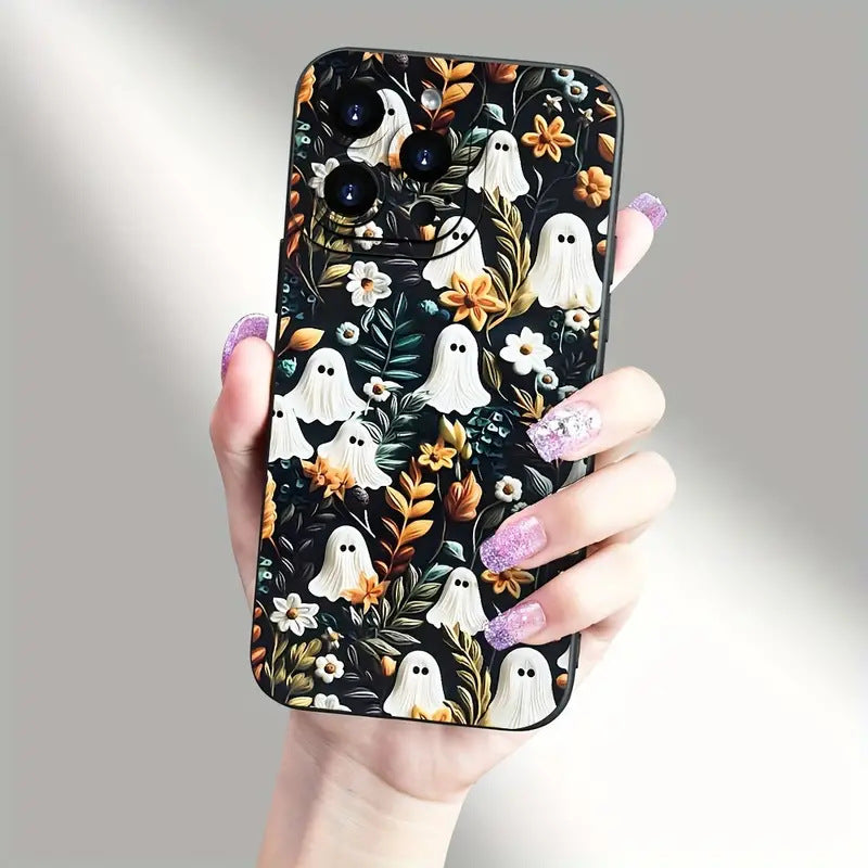Women Cartoon Halloween Ghost Floral Phone Case TPU