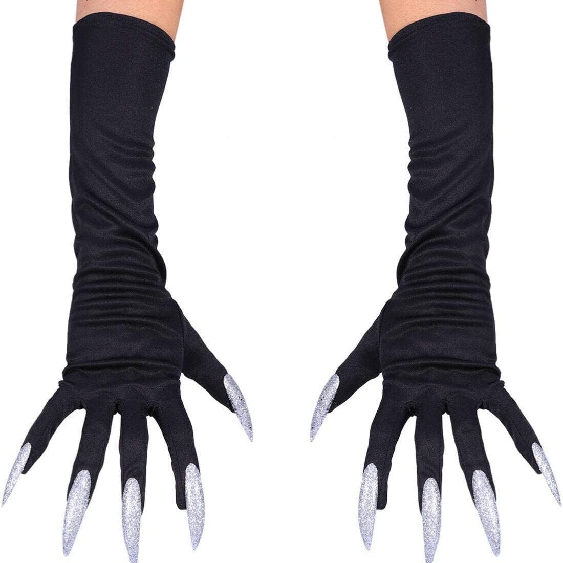 Accessoires de performance pour fête d'Halloween : ongles longs, gants fantômes