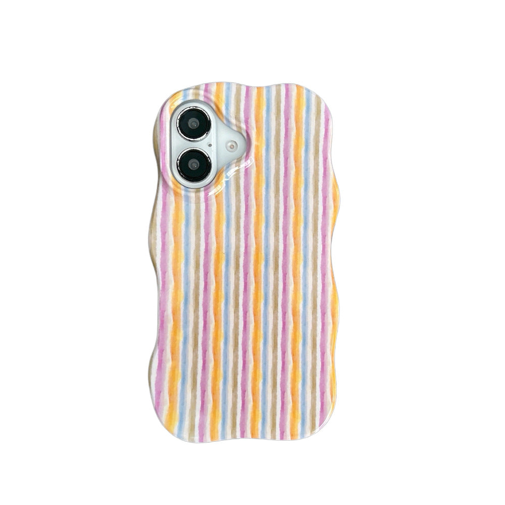 Women Fashion Color Matching Stripe Wavy Edge Iphone Case
