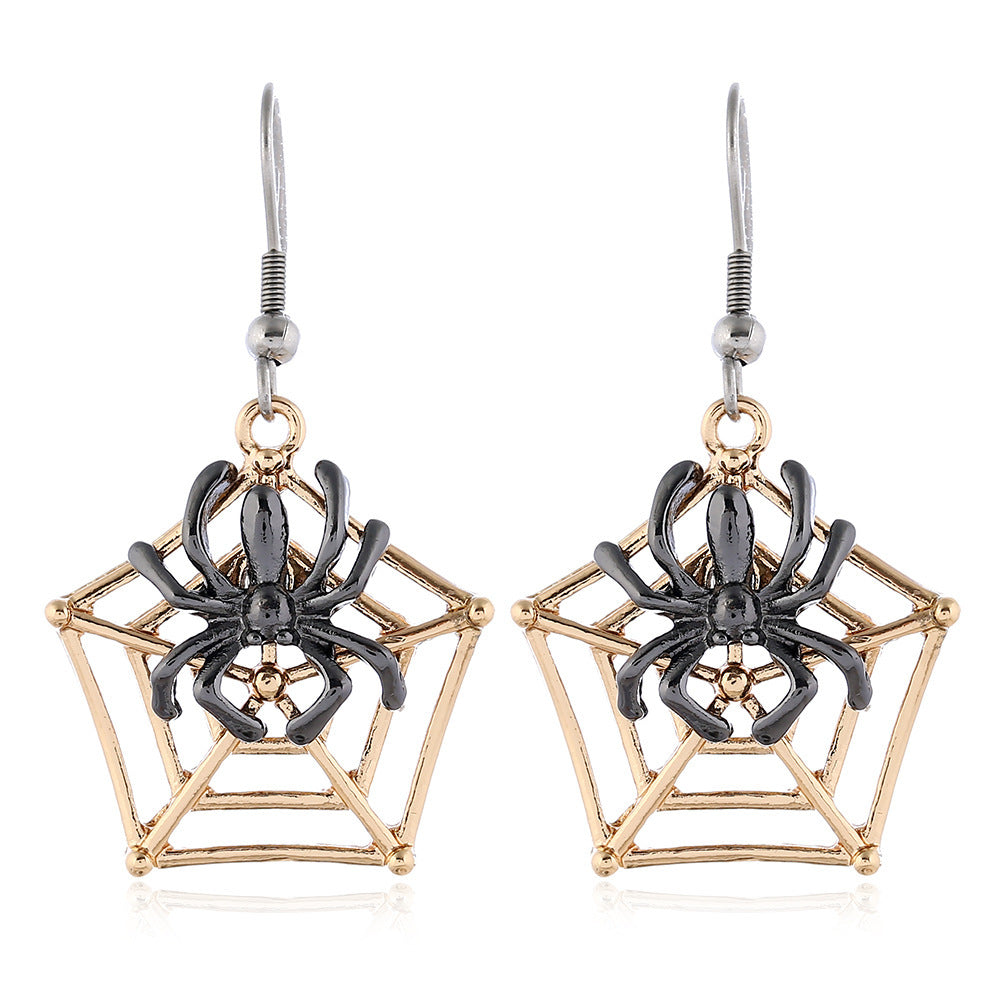 Halloween Women Fashion Drip Oil Spider Web Earrings