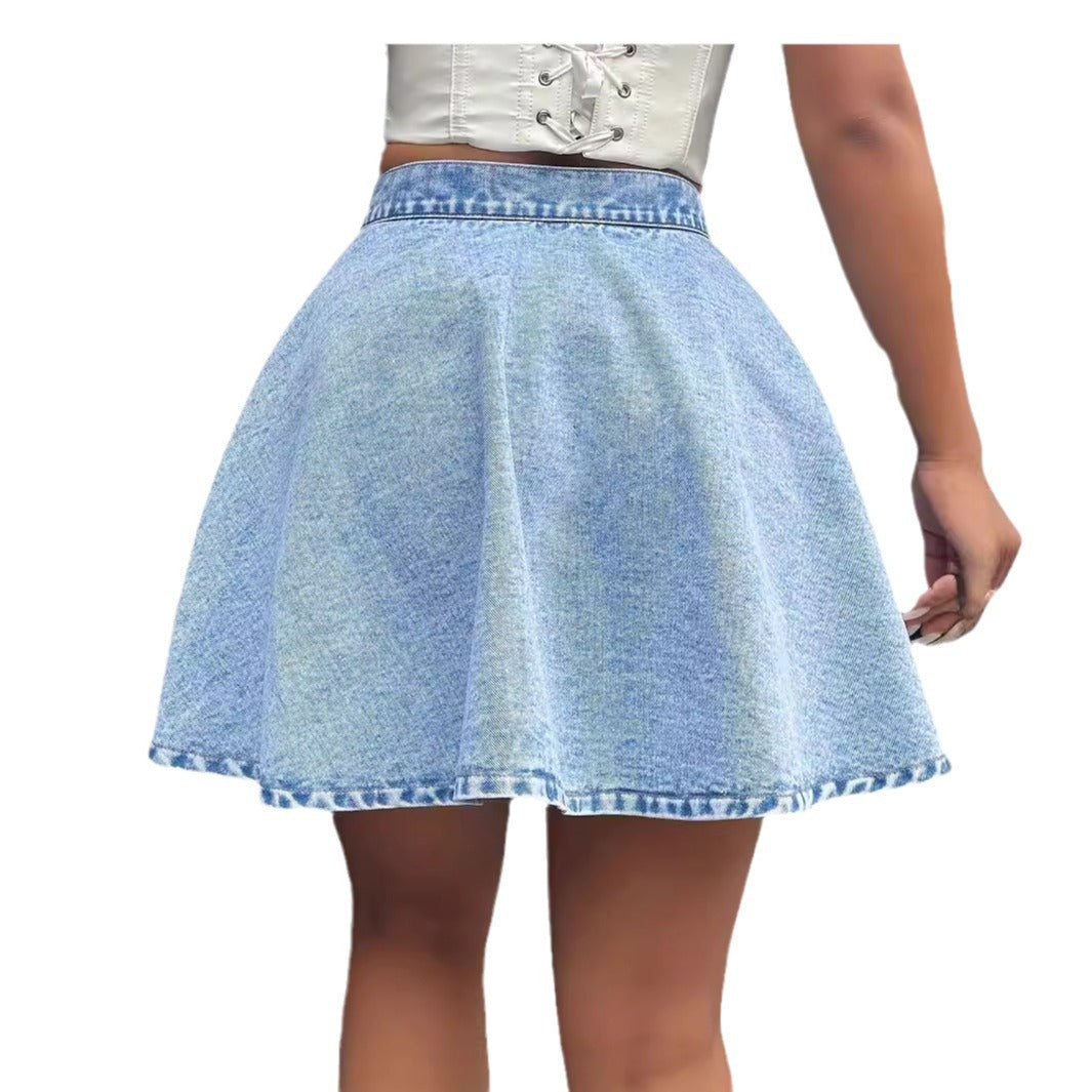 Falda vaquera holgada de cintura alta informal para mujer, color liso, estilo urbano