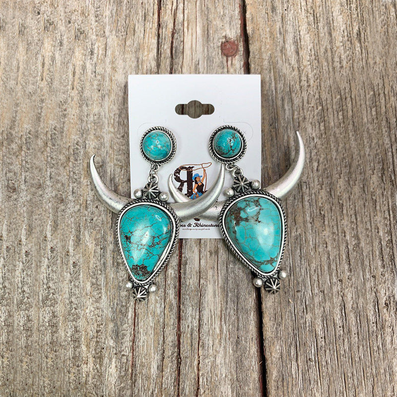 Boucles d'oreilles bohèmes vintage en forme de goutte d'eau pour femme, turquoise verte