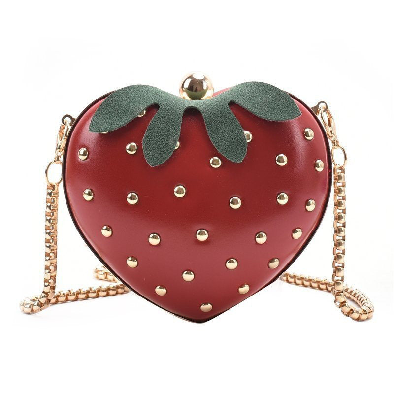 Bolso bandolera moderno de PU con cadena y corazón de fresa