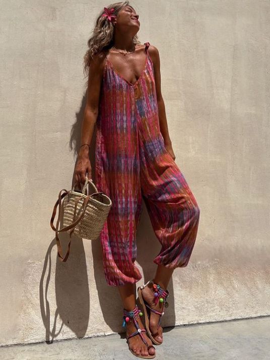 Women Vintage Boho Vacation Jumpsuit