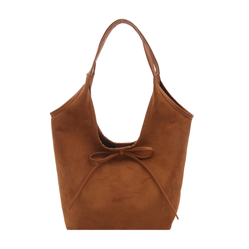 Bolso de mano informal con lazo esmerilado de color liso para mujer