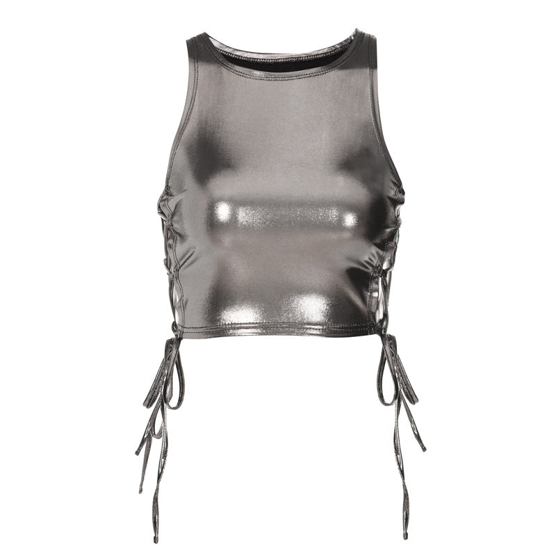 Top corto sin mangas con tirantes laterales sexy a la moda para mujer