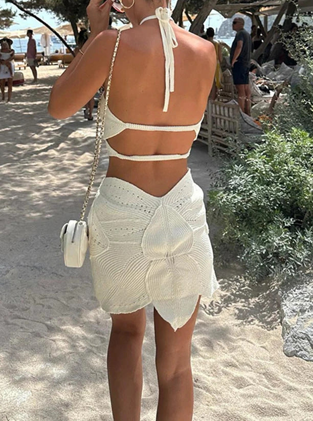 Robe de vacances élégante en tricot à fleurs pour femme