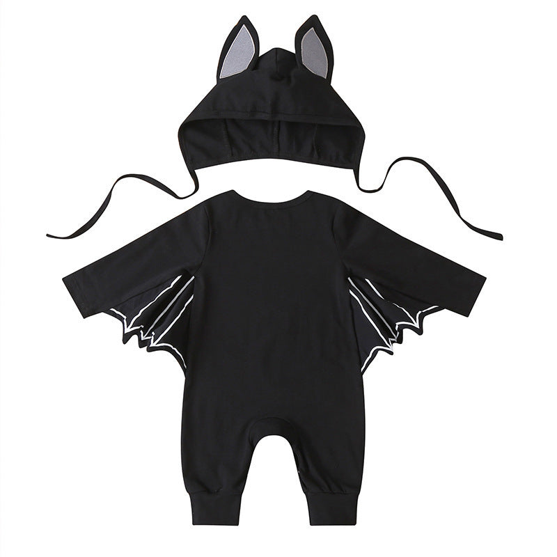 Halloween Baby Bat Sleeve Cotton Romper and Hat Set