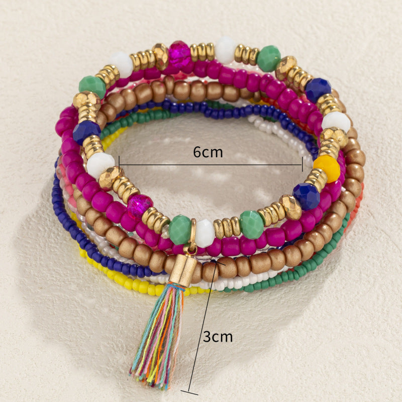 Conjunto de pulseras de borlas con cuentas hechas a mano de estilo bohemio