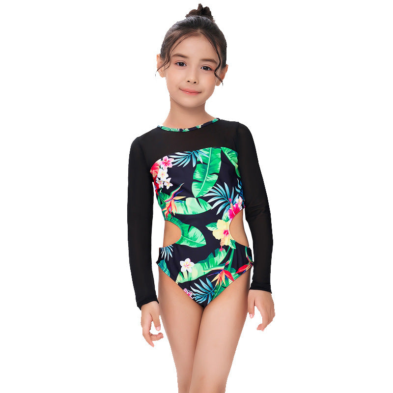 Traje de baño de manga larga con estampado calado para niña