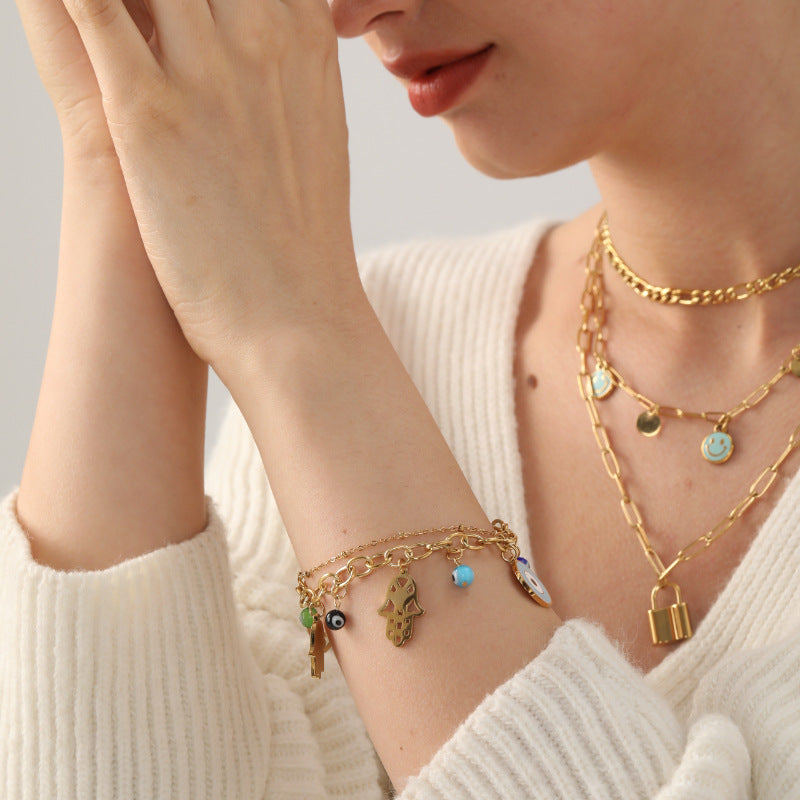 Pulsera electrochapada vintage de mal de ojo para mujer