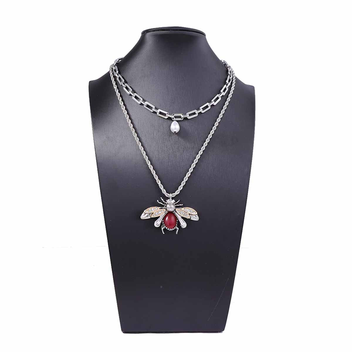 Collar con colgante de animal y perlas de imitación para mujer