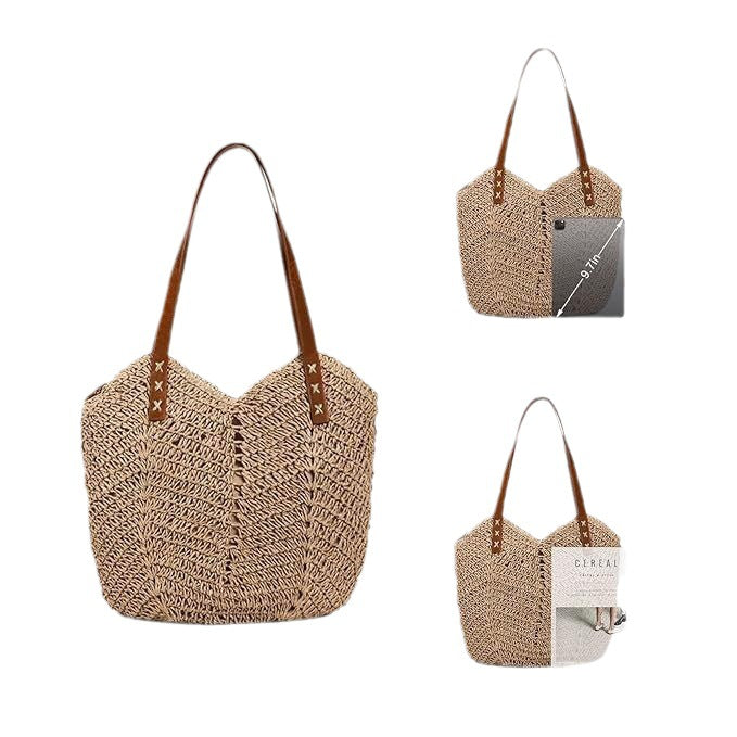 Women Fashion Casual Straw Woven Large Tote Bag
