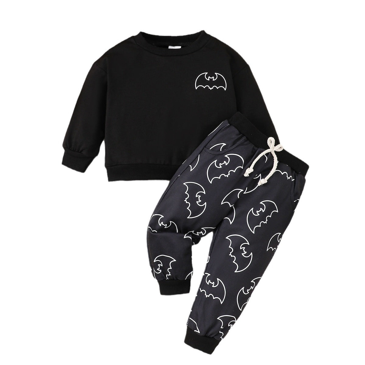 Conjunto de mezcla de algodón con estampado de murciélago de Halloween para niños pequeños