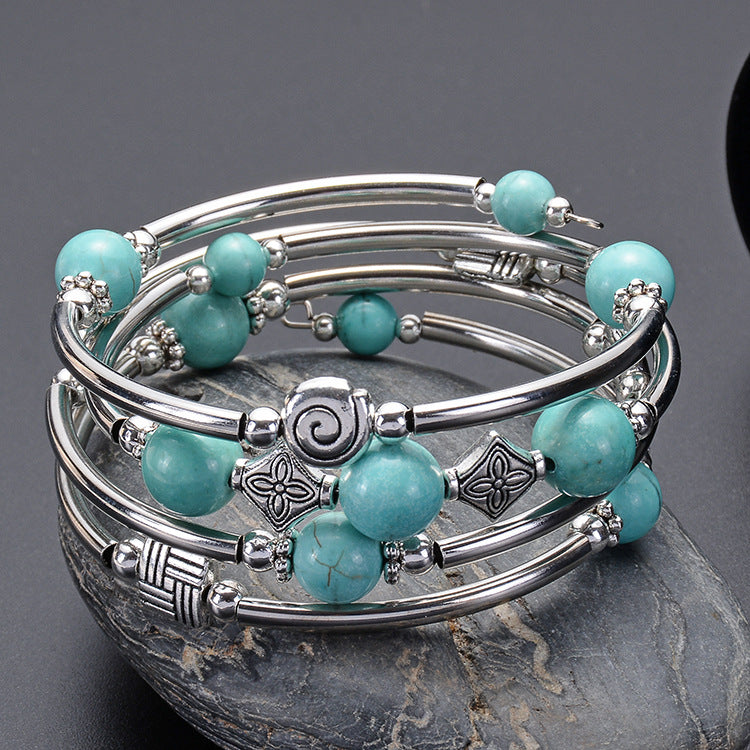 Pulsera de turquesa natural bohemia de moda para mujer