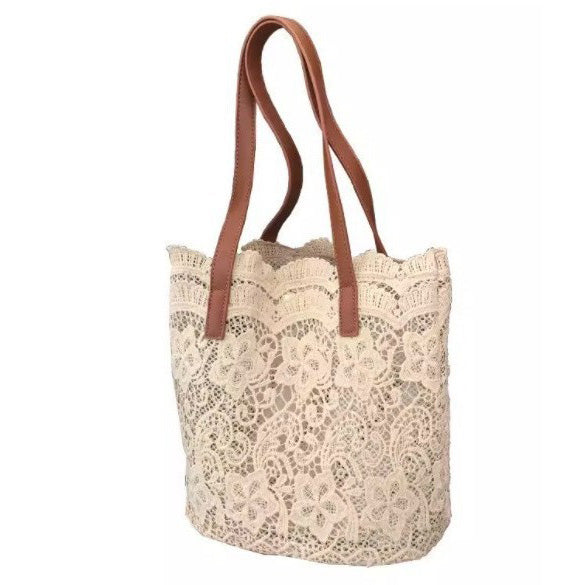 Bolso de mano informal de encaje bohemio para mujer, de gran capacidad