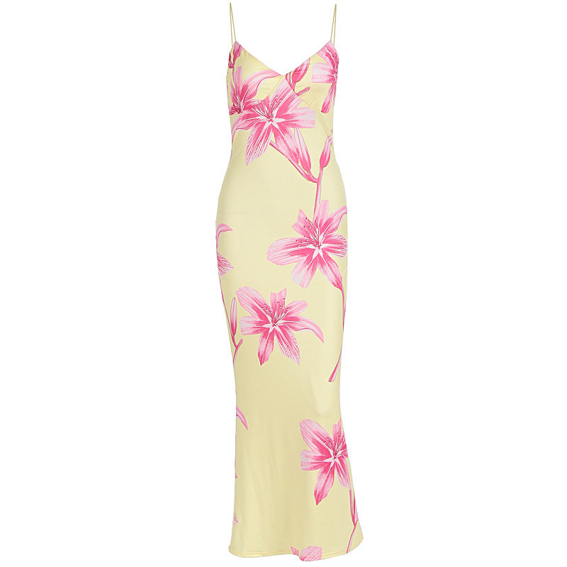 Robe longue moulante sexy à imprimé floral pour femme