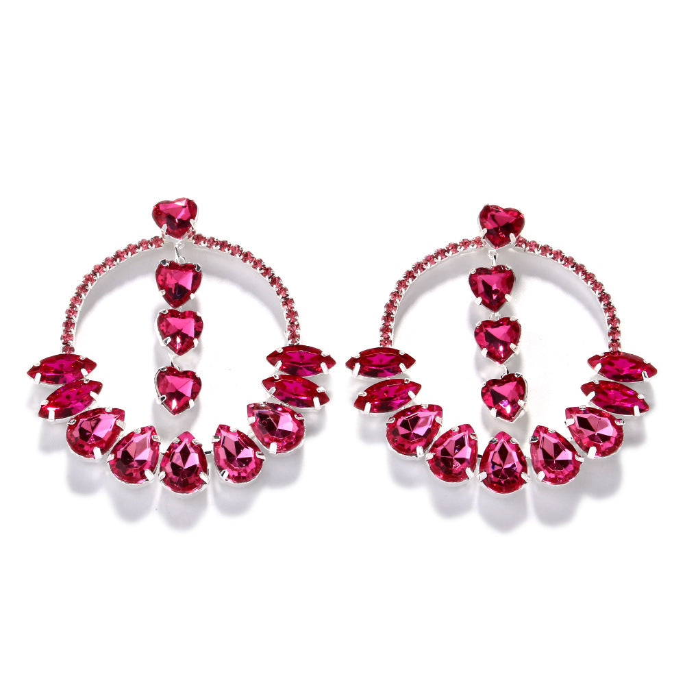 Women Fashion Exaggerated Zircon Love Earrings