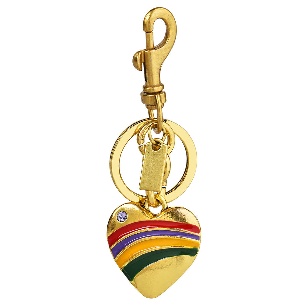Women Simple Alloy Love Rainbow Pendant Keychain