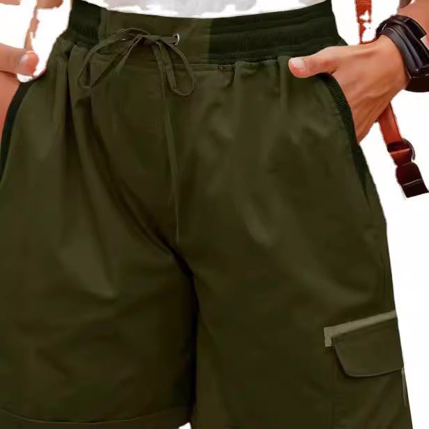 Pantalones cortos casuales de cintura alta de color sólido a la moda para mujer