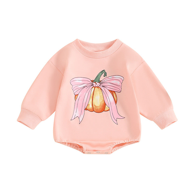 Pelele informal de manga larga con estampado de calabaza para niñas pequeñas