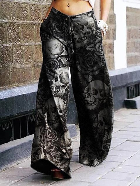 Pantalon gothique à motif tête de mort pour femme, style Halloween