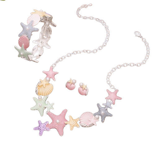 Conjunto de joyas de concha y estrella de mar: collar, pendientes y pulsera