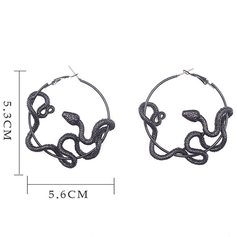 Halloween Women Exaggerated Snake Hoop Earrings