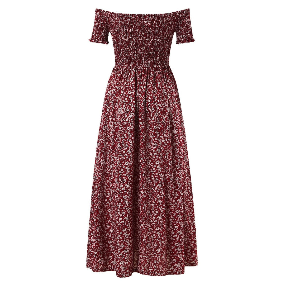 Women Fashion Casual Plus Size Floral Print Off-Shoulder Dress