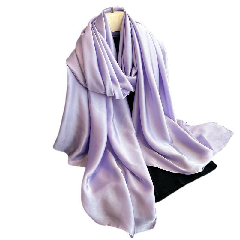 Elegante bufanda larga de satén de color liso para mujer