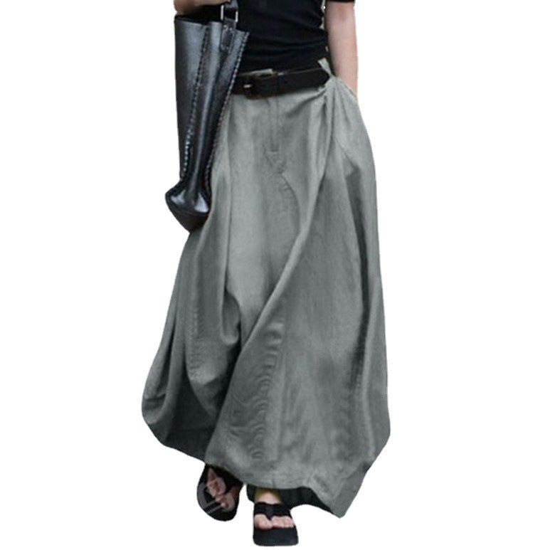 Women Fashion Casual Solid Color High Waist Skirt