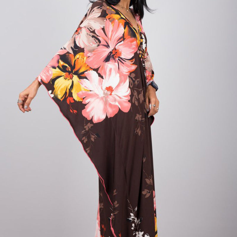 Robe de plage ample en polyester imprimé
