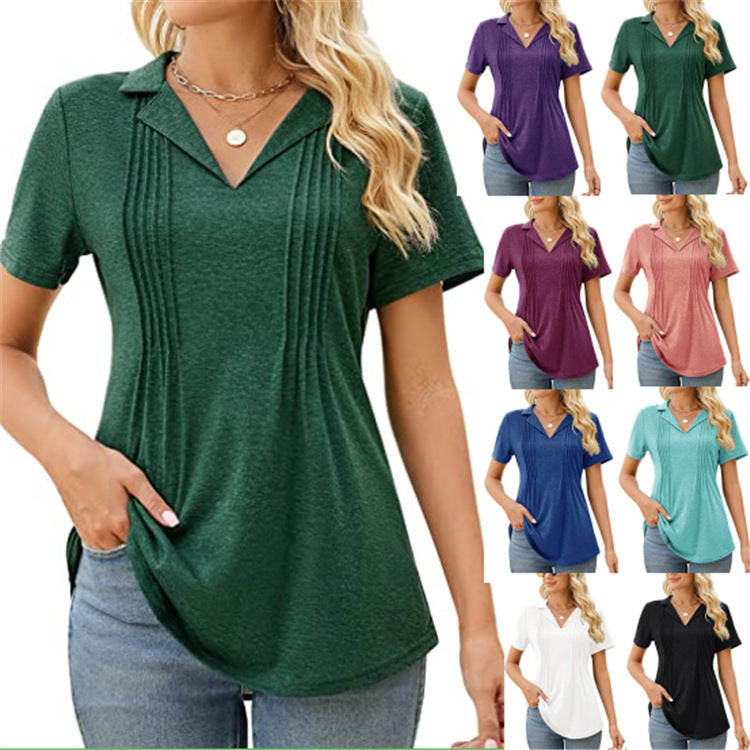 Summer Women Casual V-Neck Short Sleeve Blank T-Shirt