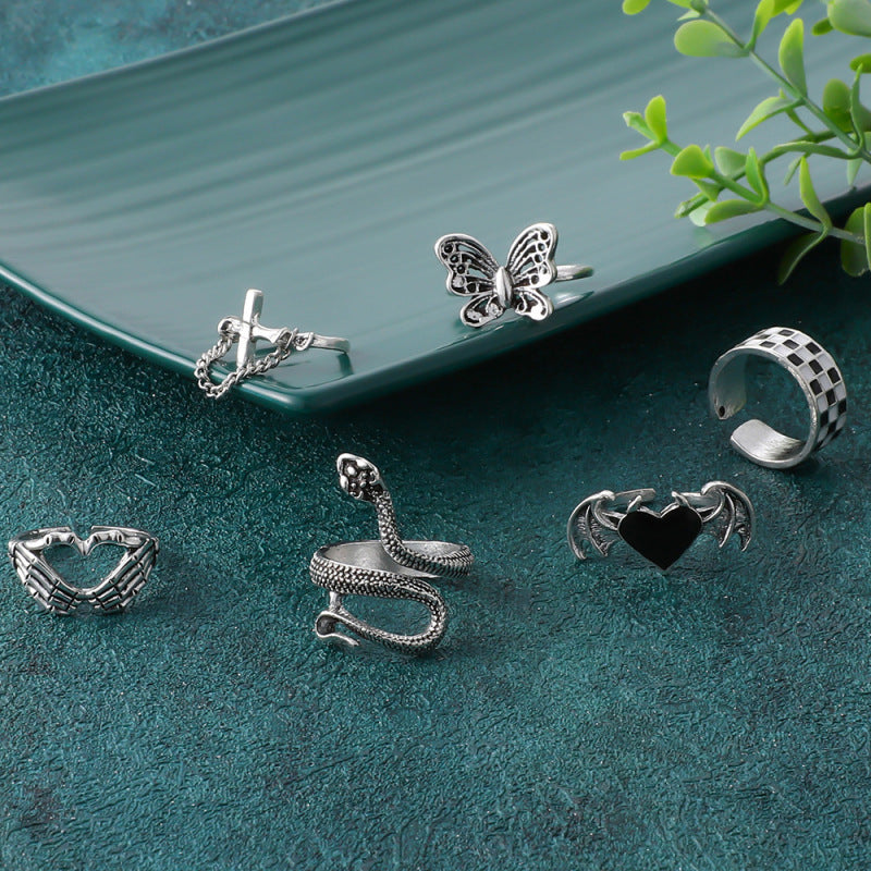 Anillos midi con diseño de mariposa, corazón y cuadros vintage para Halloween para mujer