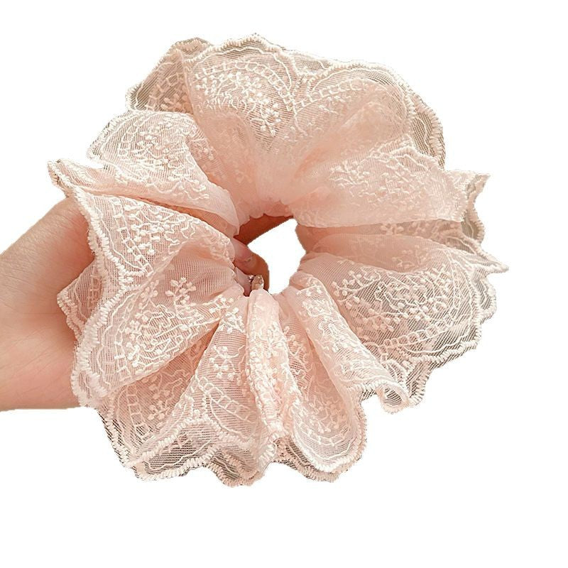 Chouchou élégant en dentelle de couleur unie pour femme, grande taille