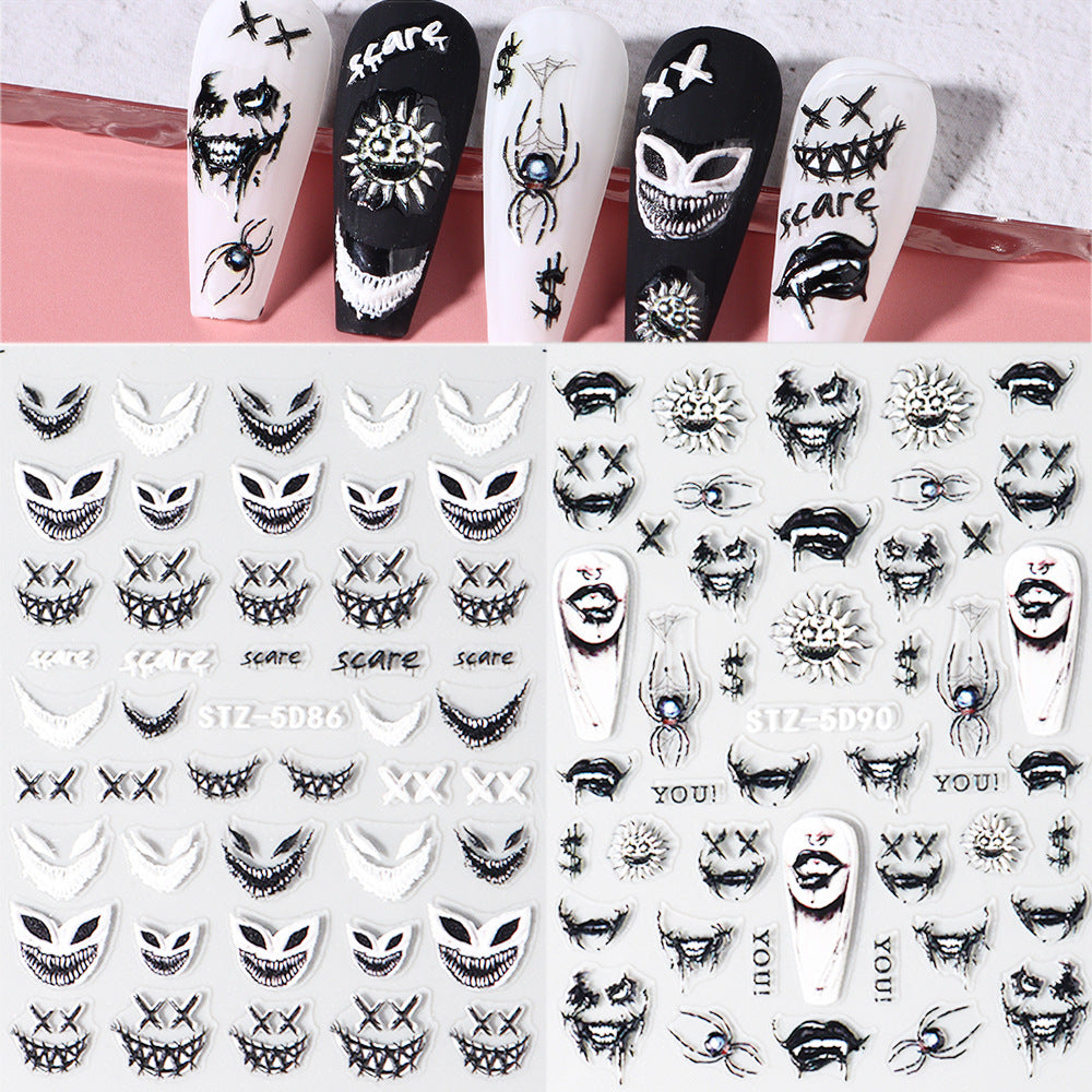Halloween Lip Mask Spider Relief Nail Art Sticker