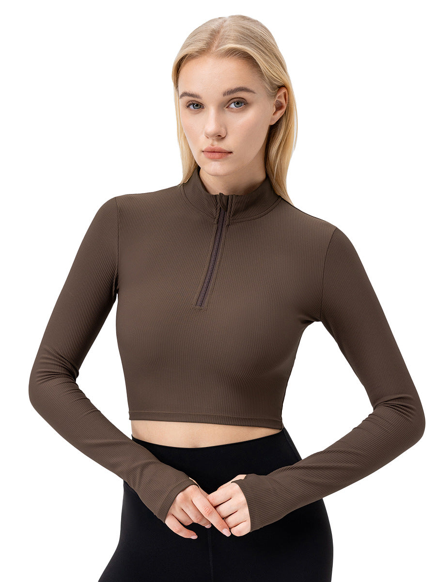 Women Fashion Casual Solid Color Long Sleeve Zipper Yoga Jacket