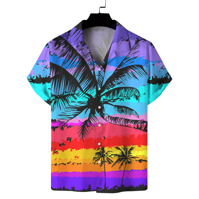 Men Fashion Casual Vacation 3D Palm Tree Print Shirt