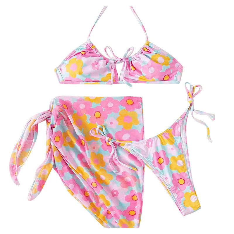 Conjunto de bikini sexy con cuello halter y estampado floral a la moda para mujer