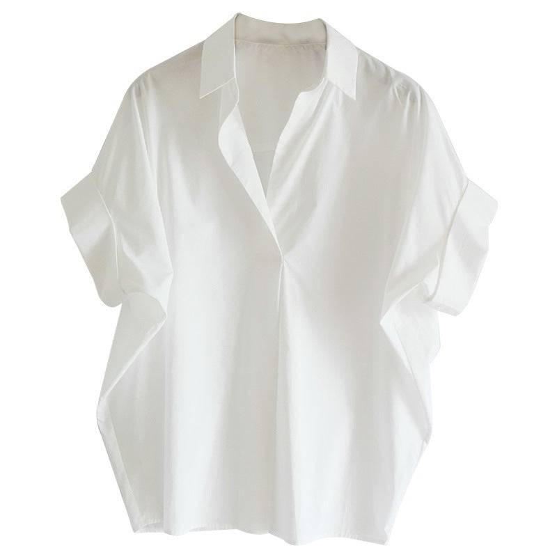 Women Casual Short-Sleeve Blouse Polyester Lapel