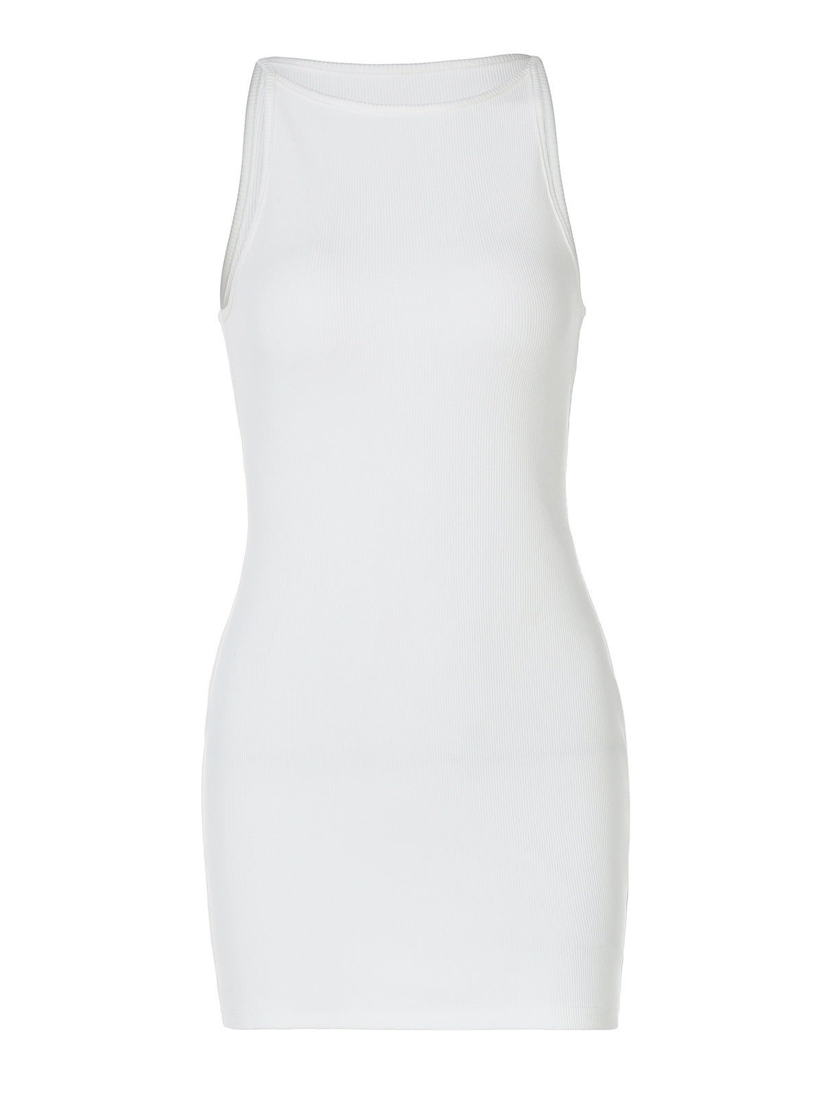 Vestido corto informal de verano para mujer, sin mangas, de color liso y cuello redondo